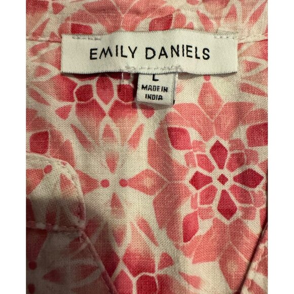 Emily Daniels Sleeveless Pink & White Floral Button-Up Blouse L - Picture 8 of 10